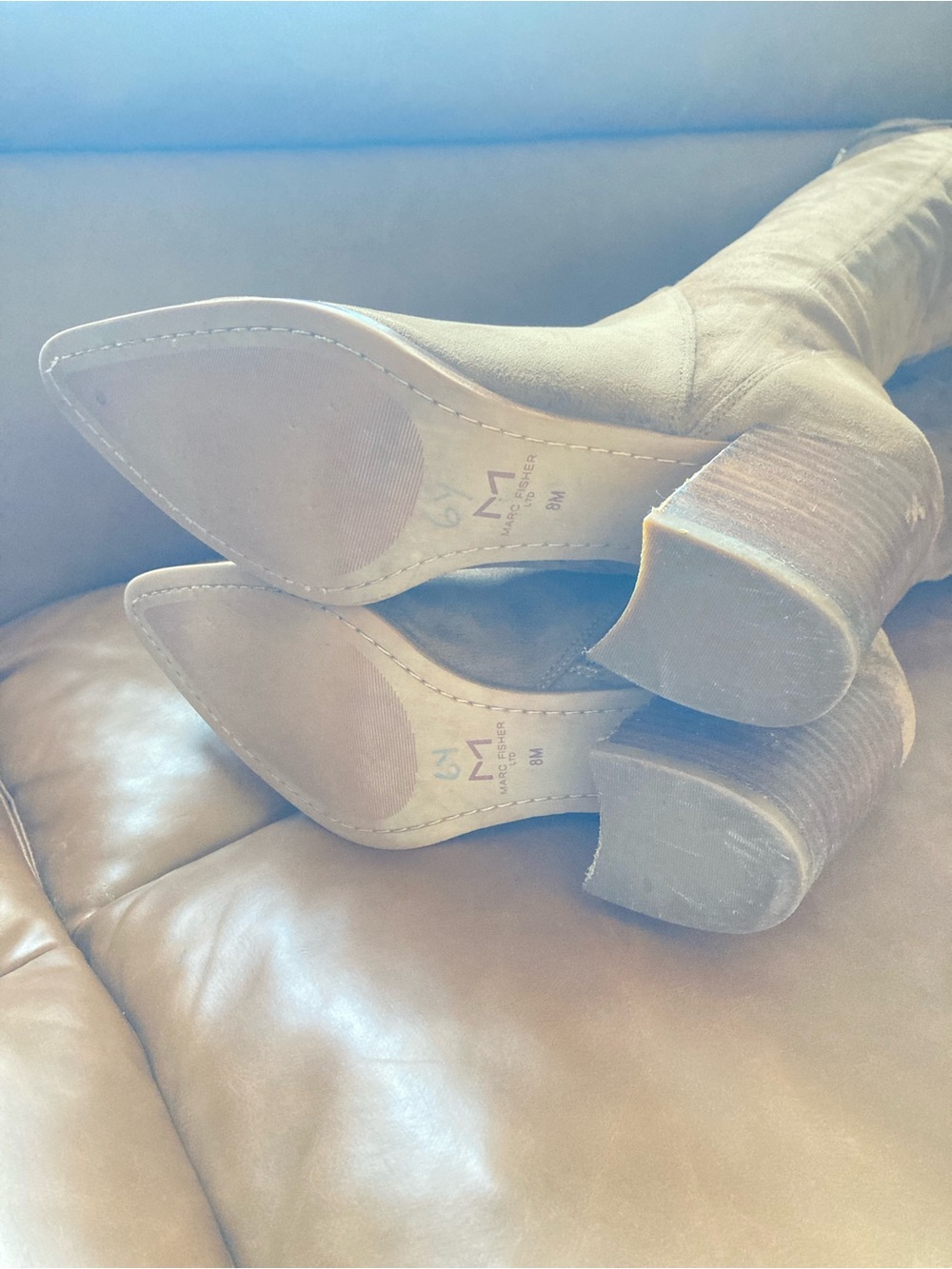 Marc Fisher LTD Over The Knee Suede Boots Tan 8M Block Heel - Picture 9 of 9